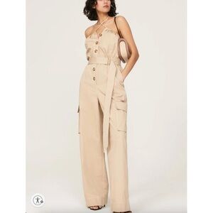 Halston Heritage Beige Button-Front Jumpsuit